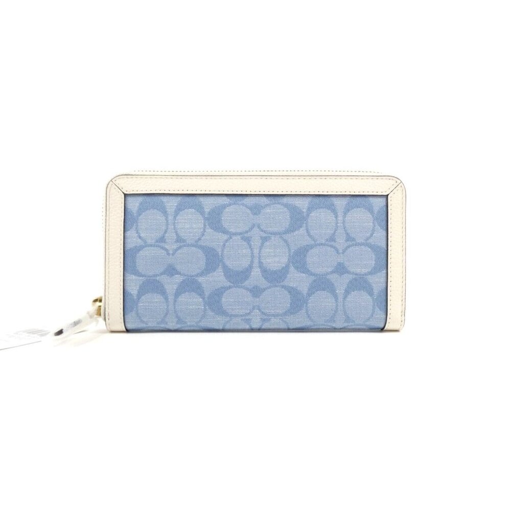 Coach Signature Light Washed Denim Chalk Accordion Zip Wallet NWT C5684
